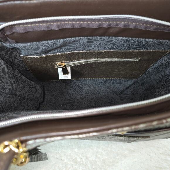 Silver Floral Embossed with Brown Calfskin Leather Tote bag Made in Mexico - Picture 5 of 7